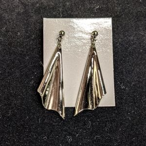 AVON Vintage Dramatic Drape Silver-tone Pierced Dangle Earrings, NOS